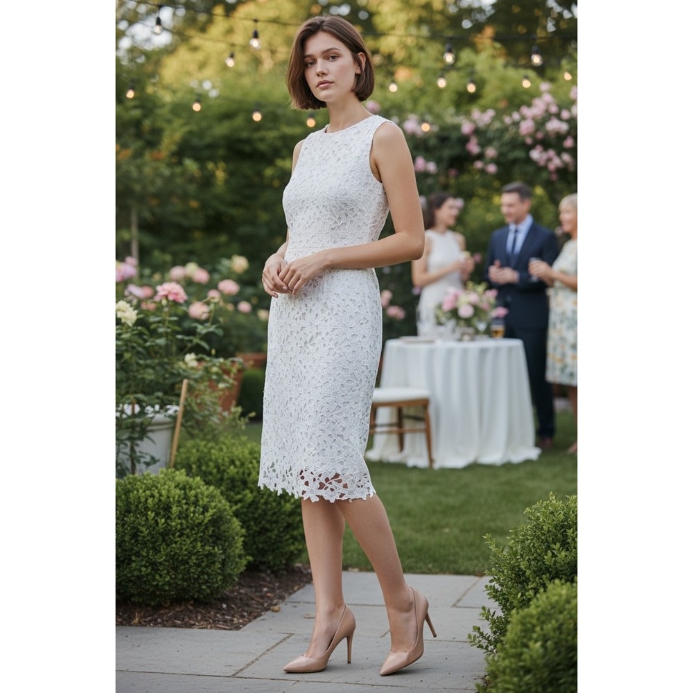 Lauren Ralph Lauren Women's‎ White Floral Guipure Lace Sheath Dress Size 10